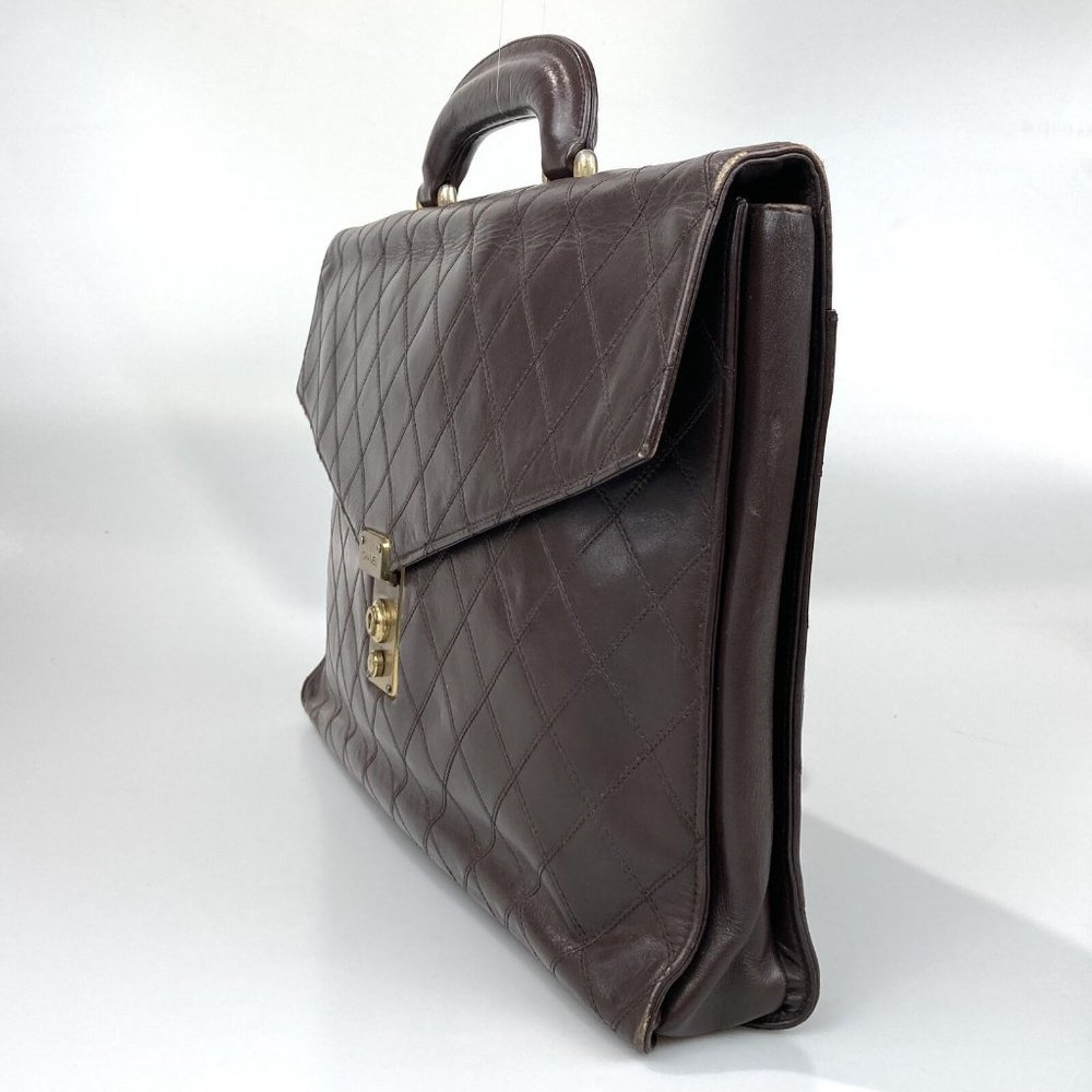 vintage CHANEL Bag Briefcase Handbag Quilted brown Leather Authentic with key - Picture 3 of 11